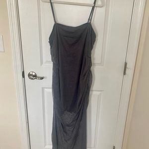 Anthropologie Women’s Grey Polka Dot Tulle Ruched Maxi Dress